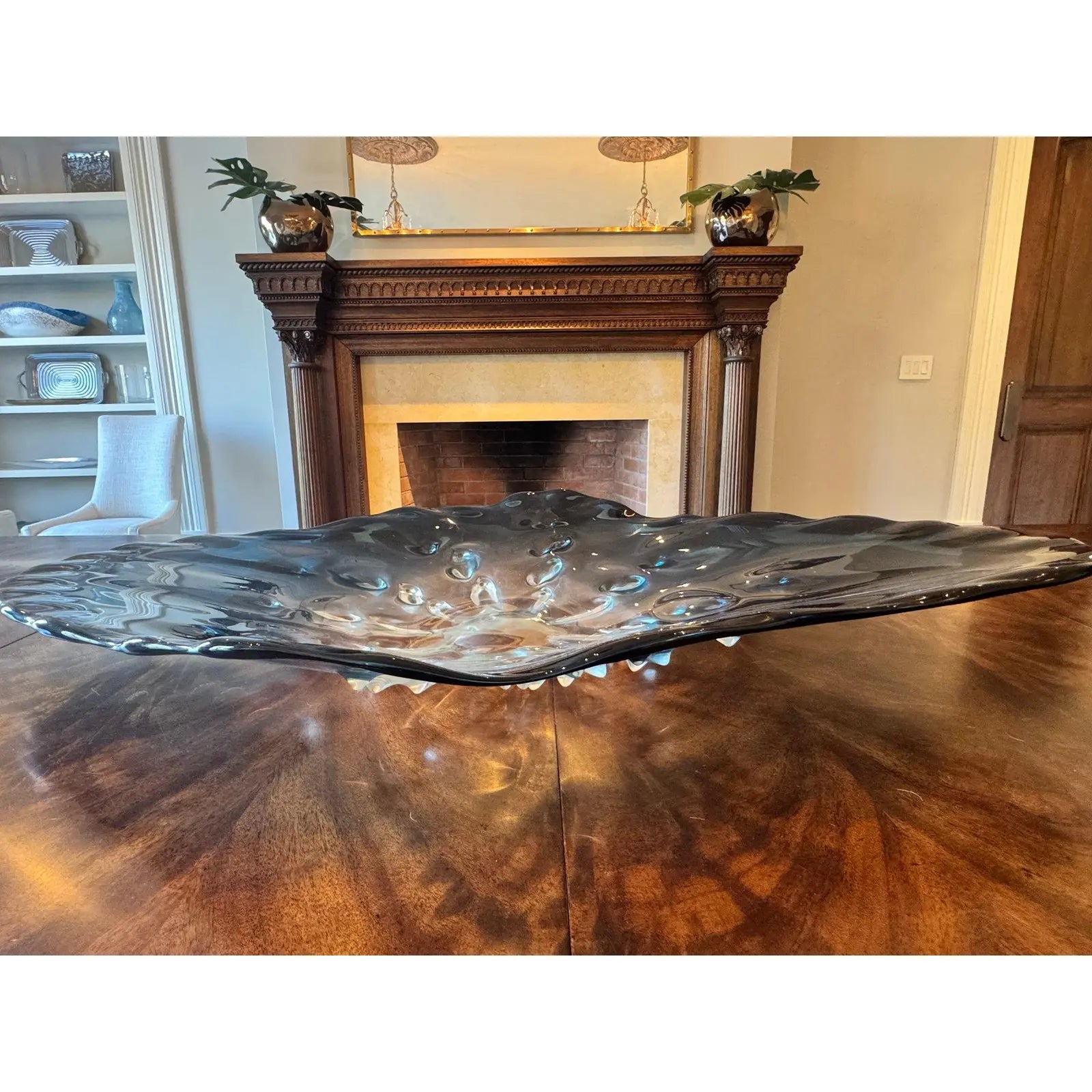 Stunning 39” Murano-Style Handblown Glass Sculptural Centerpiece - Aqua Blue to Clear Ombré