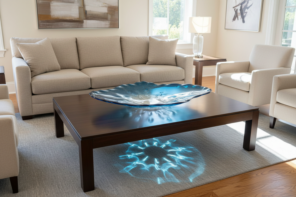 Stunning 39” Murano-Style Handblown Glass Sculptural Centerpiece - Aqua Blue to Clear Ombré