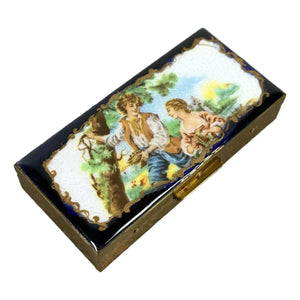 Antique 19th Century French Hand-Painted Enamel Courting Scene Keepsake Box