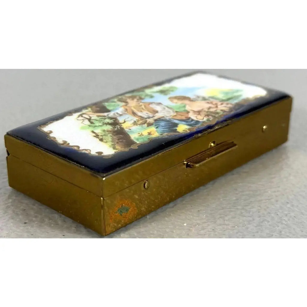 Antique 19th Century French Hand-Painted Enamel Courting Scene Keepsake Box