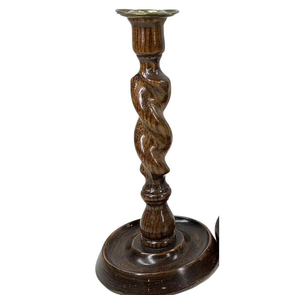 Set of 3 Vintage English-Style Barley Twist Wood Candlesticks