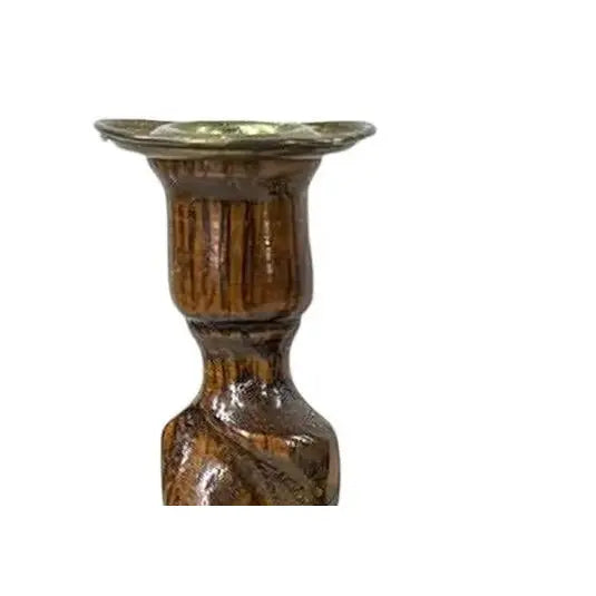 Set of 3 Vintage English-Style Barley Twist Wood Candlesticks
