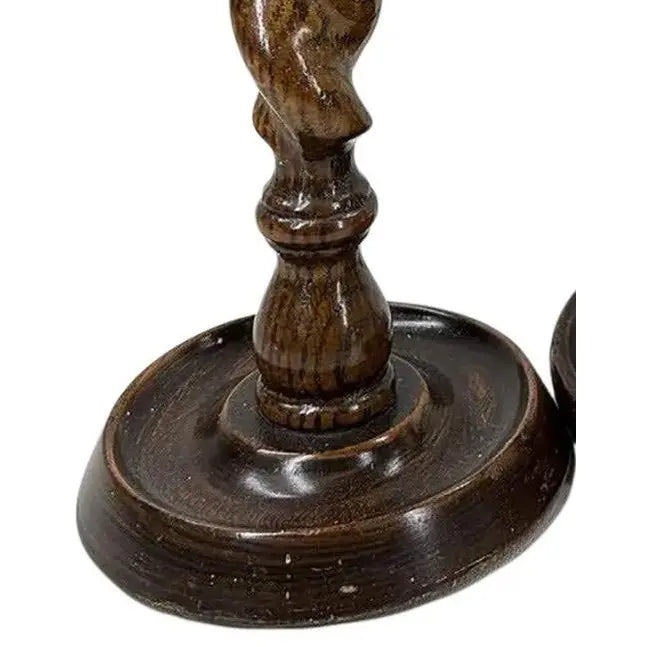 Set of 3 Vintage English-Style Barley Twist Wood Candlesticks