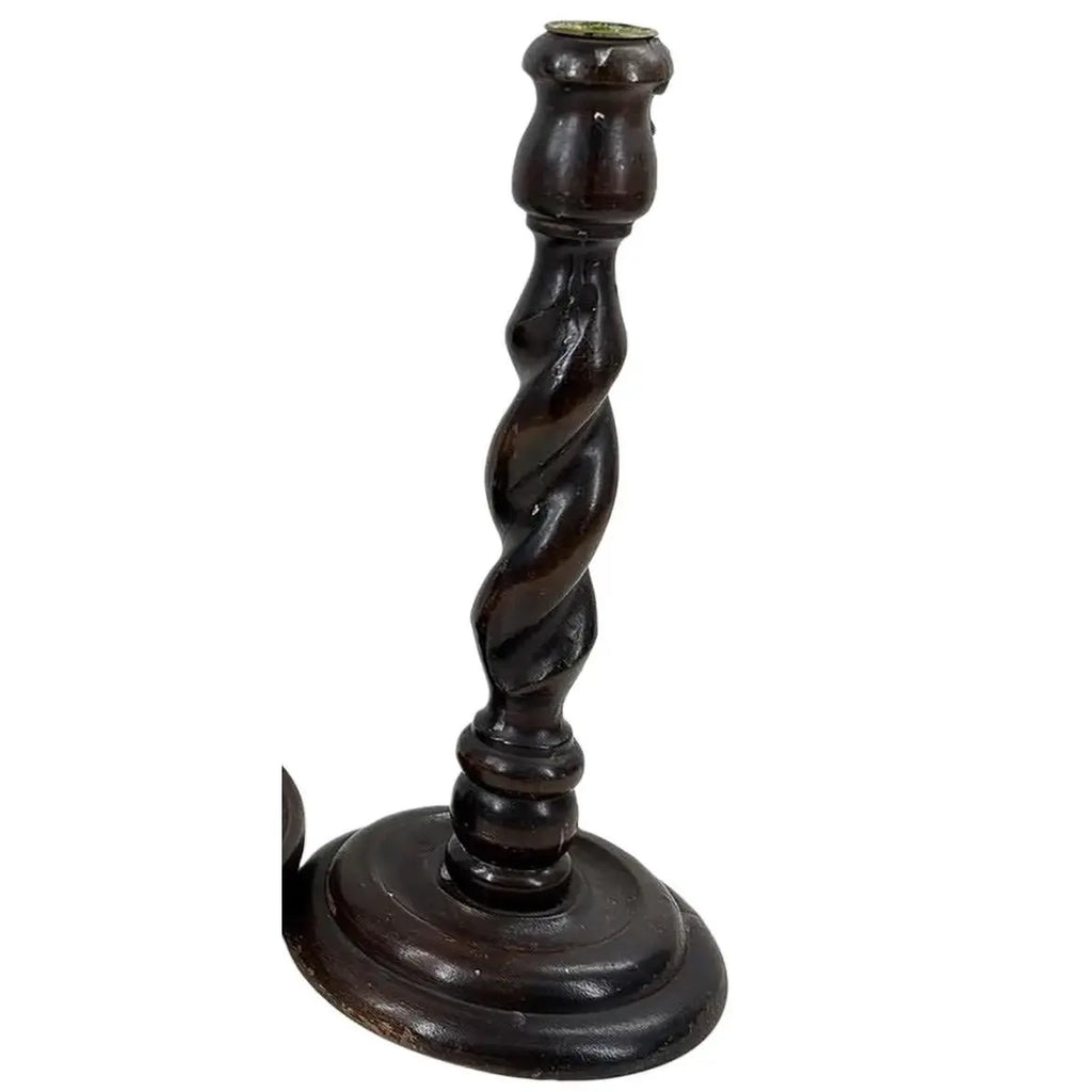 Set of 3 Vintage English-Style Barley Twist Wood Candlesticks