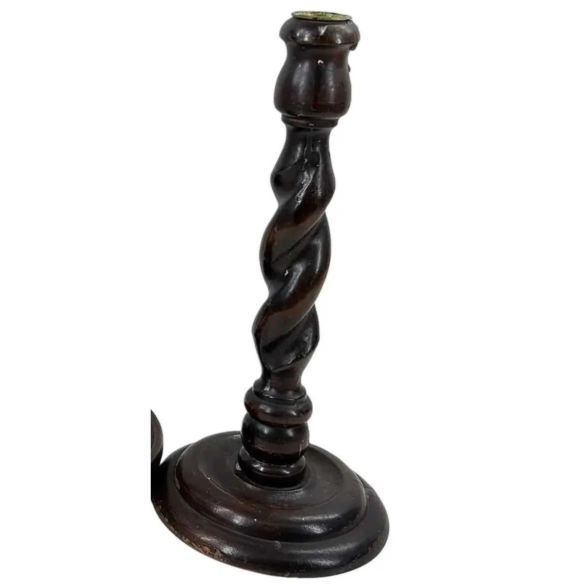 Set of 3 Vintage English-Style Barley Twist Wood Candlesticks