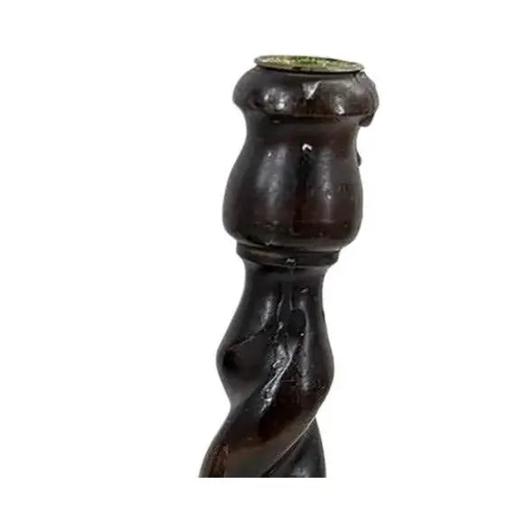 Set of 3 Vintage English-Style Barley Twist Wood Candlesticks