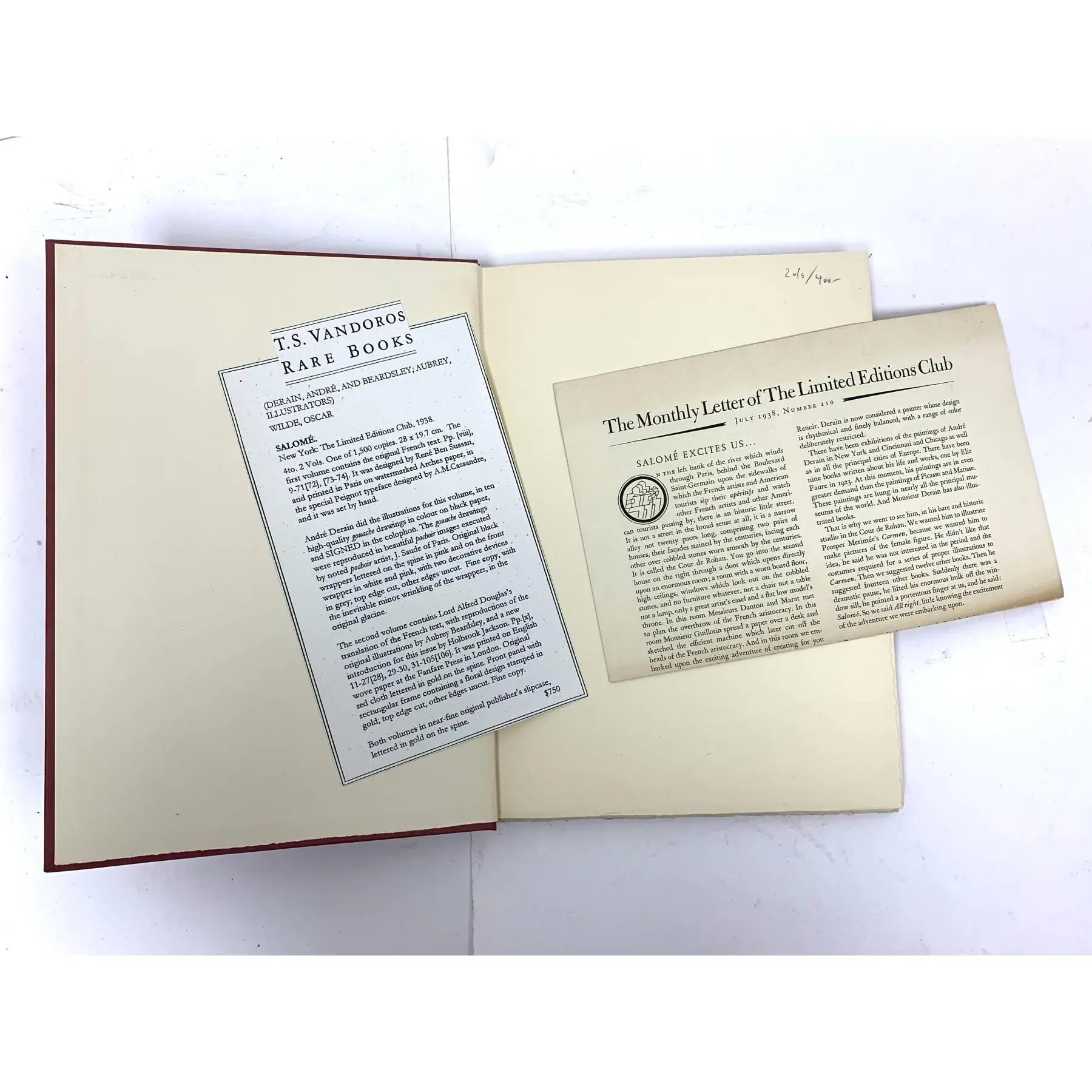 Rare Signed 1938 Oscar Wilde "Salome" — Limited Editions Club (2-Vol. Set) - Illustrated by André Derain & Aubrey Beardsley | Numbered 1284/1500