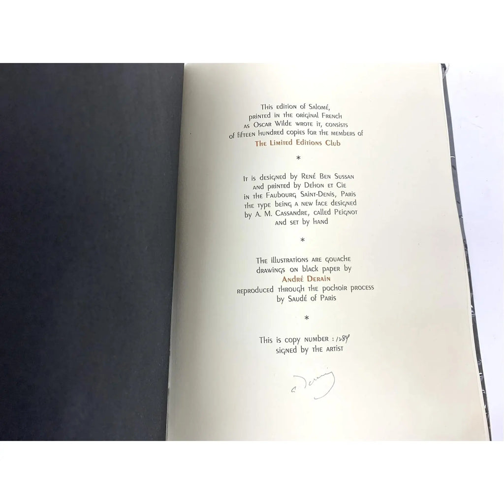 Rare Signed 1938 Oscar Wilde "Salome" — Limited Editions Club (2-Vol. Set) - Illustrated by André Derain & Aubrey Beardsley | Numbered 1284/1500