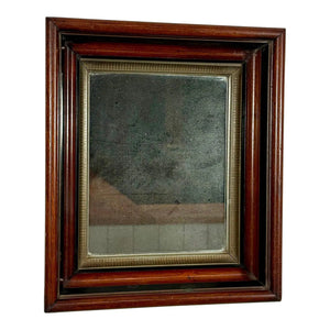 Antique 19th Century Victorian Eastlake Walnut Deep Well Mirror with Lemon Gold Gilt Liner