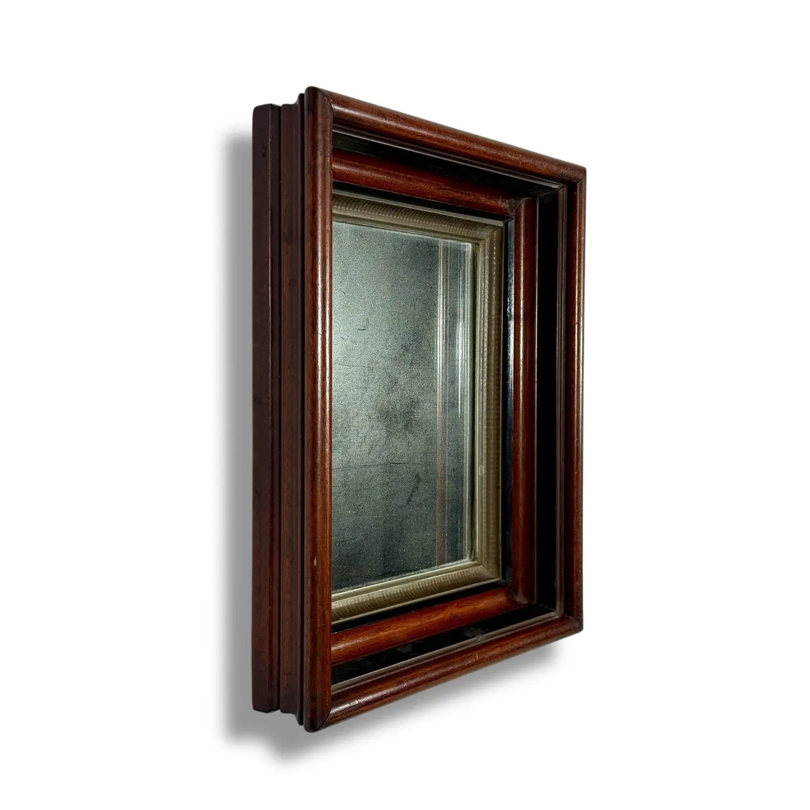 Antique 19th Century Victorian Eastlake Walnut Deep Well Mirror with Lemon Gold Gilt Liner