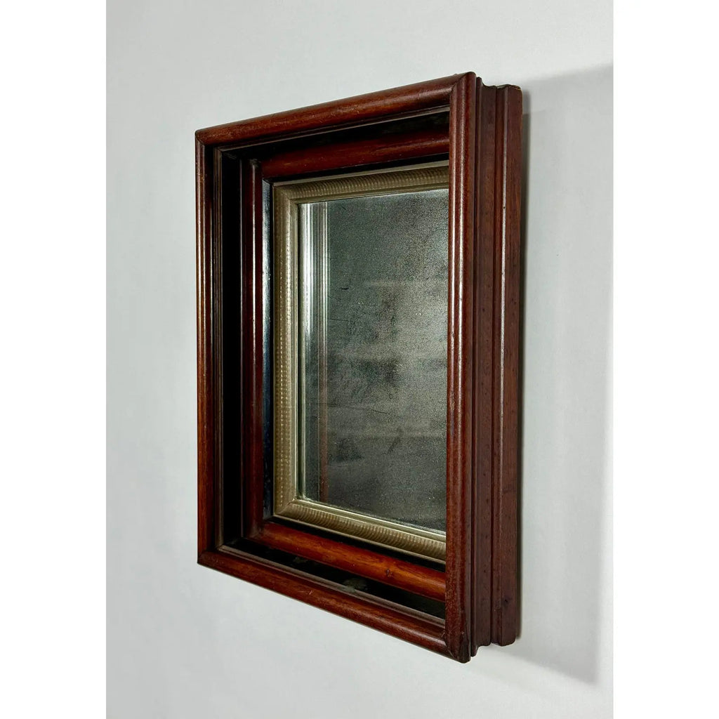 Antique 19th Century Victorian Eastlake Walnut Deep Well Mirror with Lemon Gold Gilt Liner