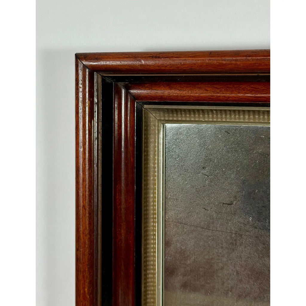 Antique 19th Century Victorian Eastlake Walnut Deep Well Mirror with Lemon Gold Gilt Liner