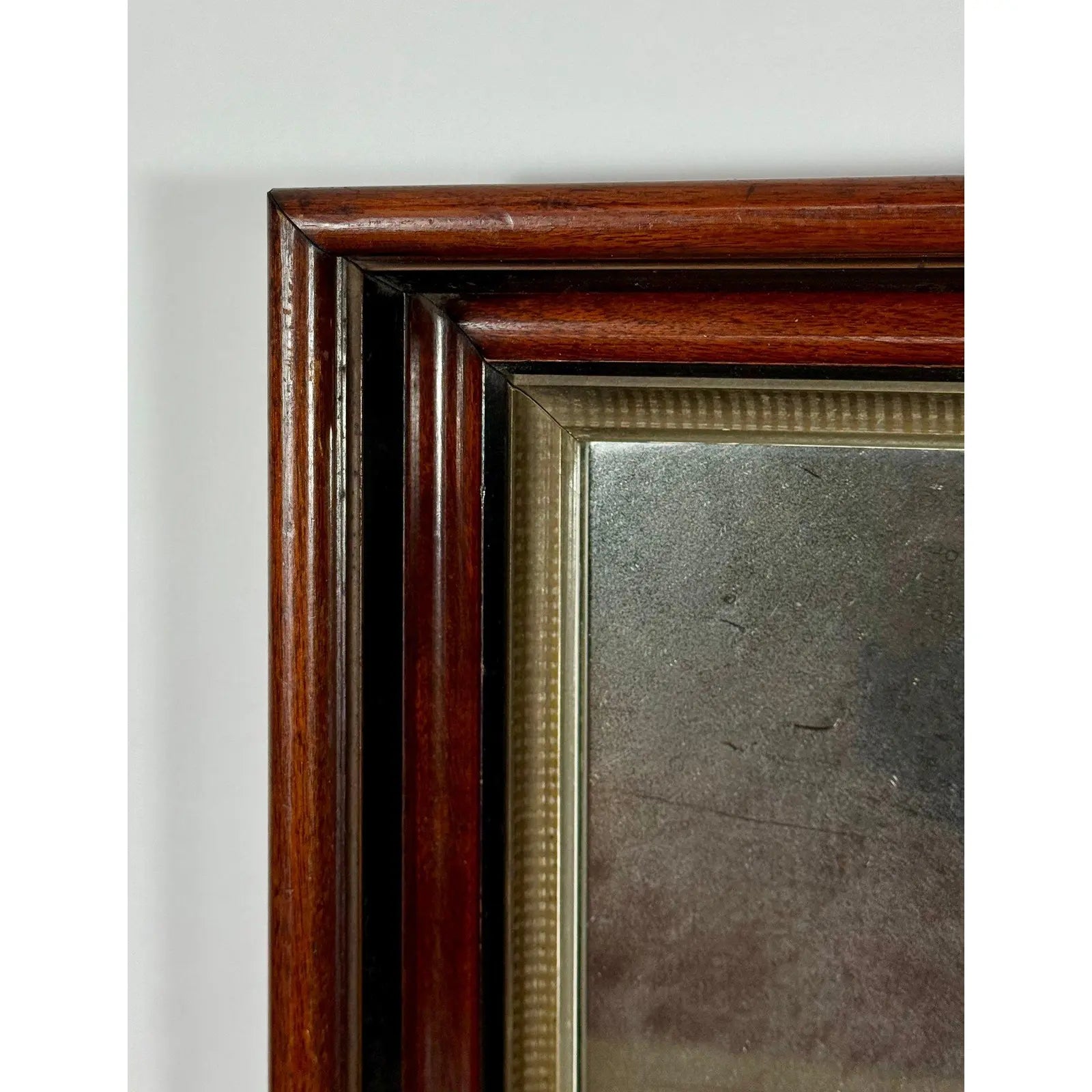 Antique 19th Century Victorian Eastlake Walnut Deep Well Mirror with Lemon Gold Gilt Liner