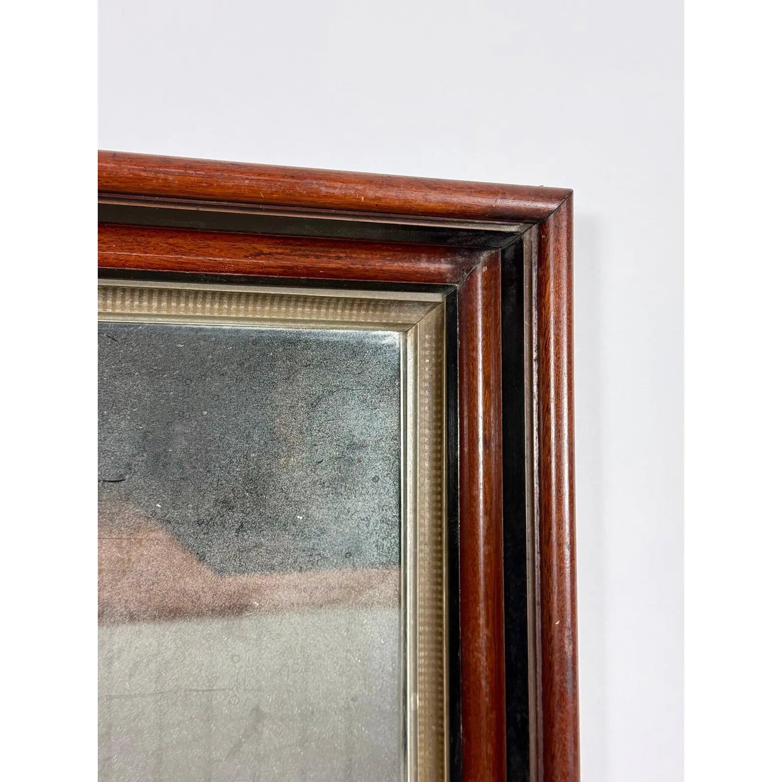Antique 19th Century Victorian Eastlake Walnut Deep Well Mirror with Lemon Gold Gilt Liner