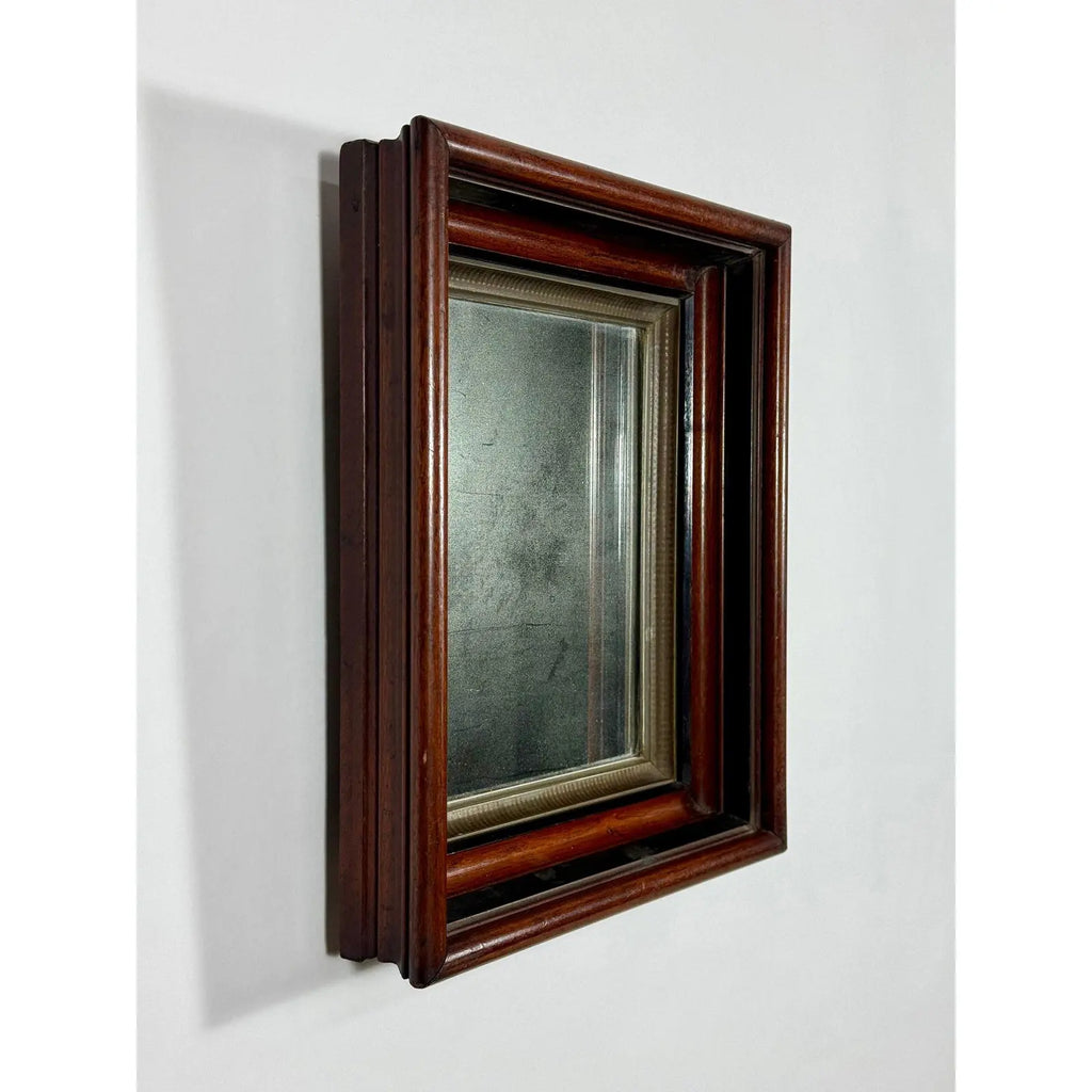 Antique 19th Century Victorian Eastlake Walnut Deep Well Mirror with Lemon Gold Gilt Liner