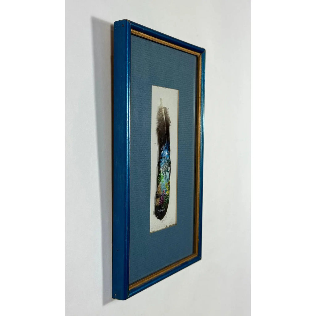 Vintage 1992 Costa Rica Hand-Painted Feather Art, Framed & Signed