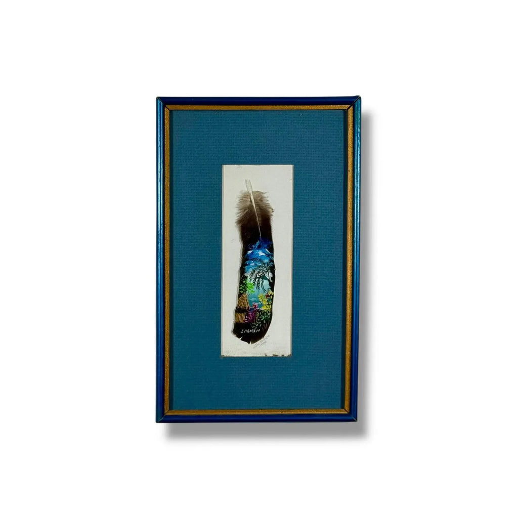 Vintage 1992 Costa Rica Hand-Painted Feather Art, Framed & Signed