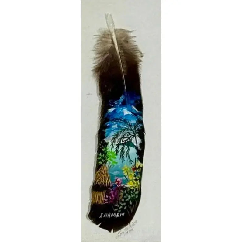 Vintage 1992 Costa Rica Hand-Painted Feather Art, Framed & Signed