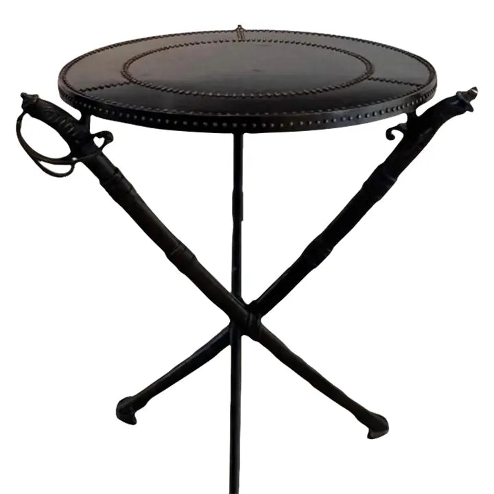 Vintage Campaign Style Sword Side Table - Attributed to Theodore Alexander