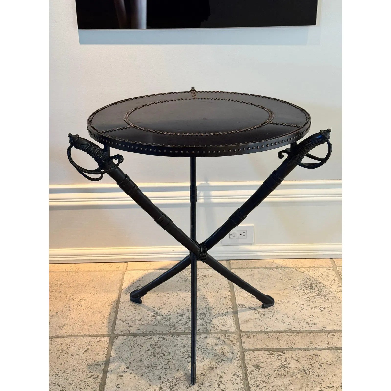 Vintage Campaign Style Sword Side Table - Attributed to Theodore Alexander