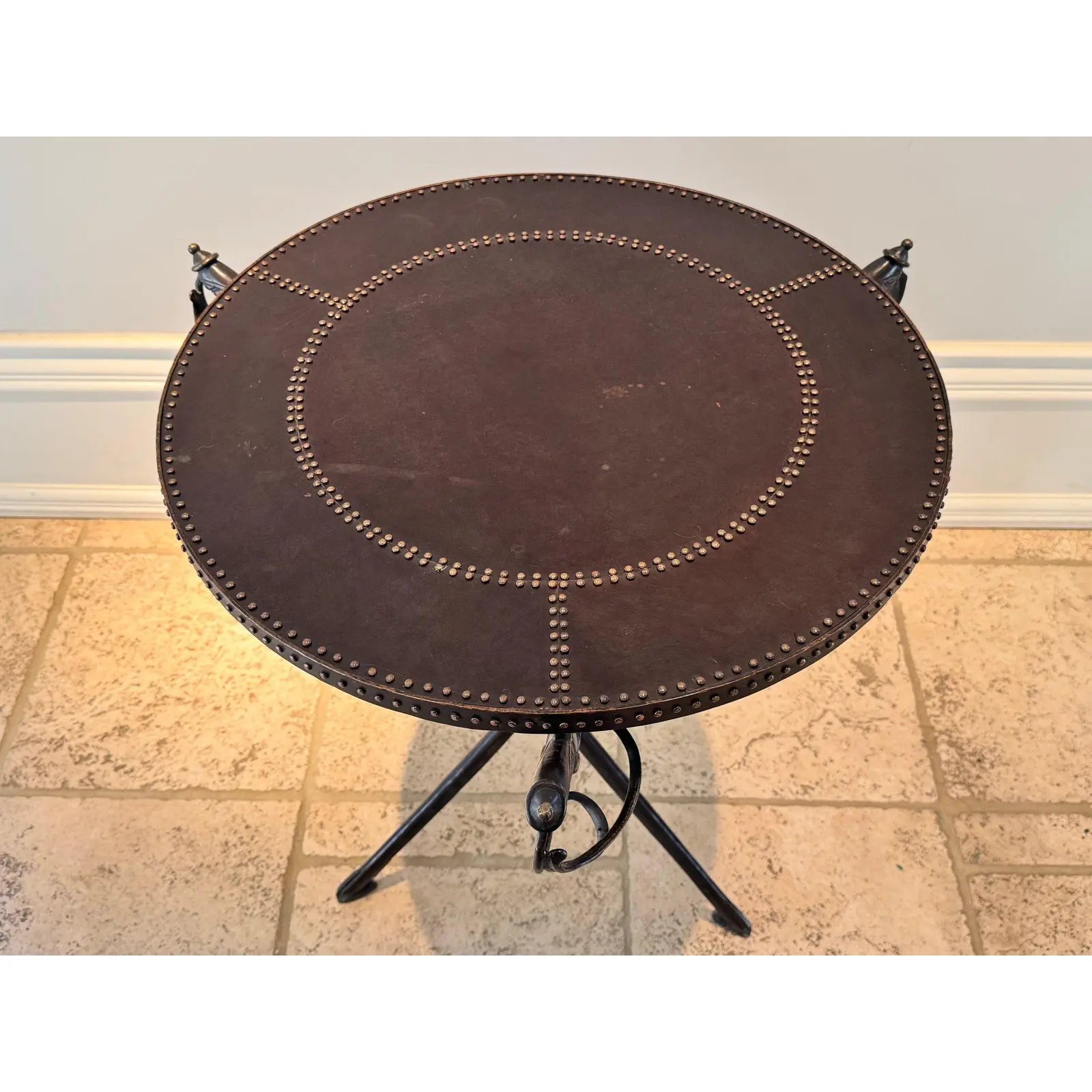 Vintage Campaign Style Sword Side Table - Attributed to Theodore Alexander