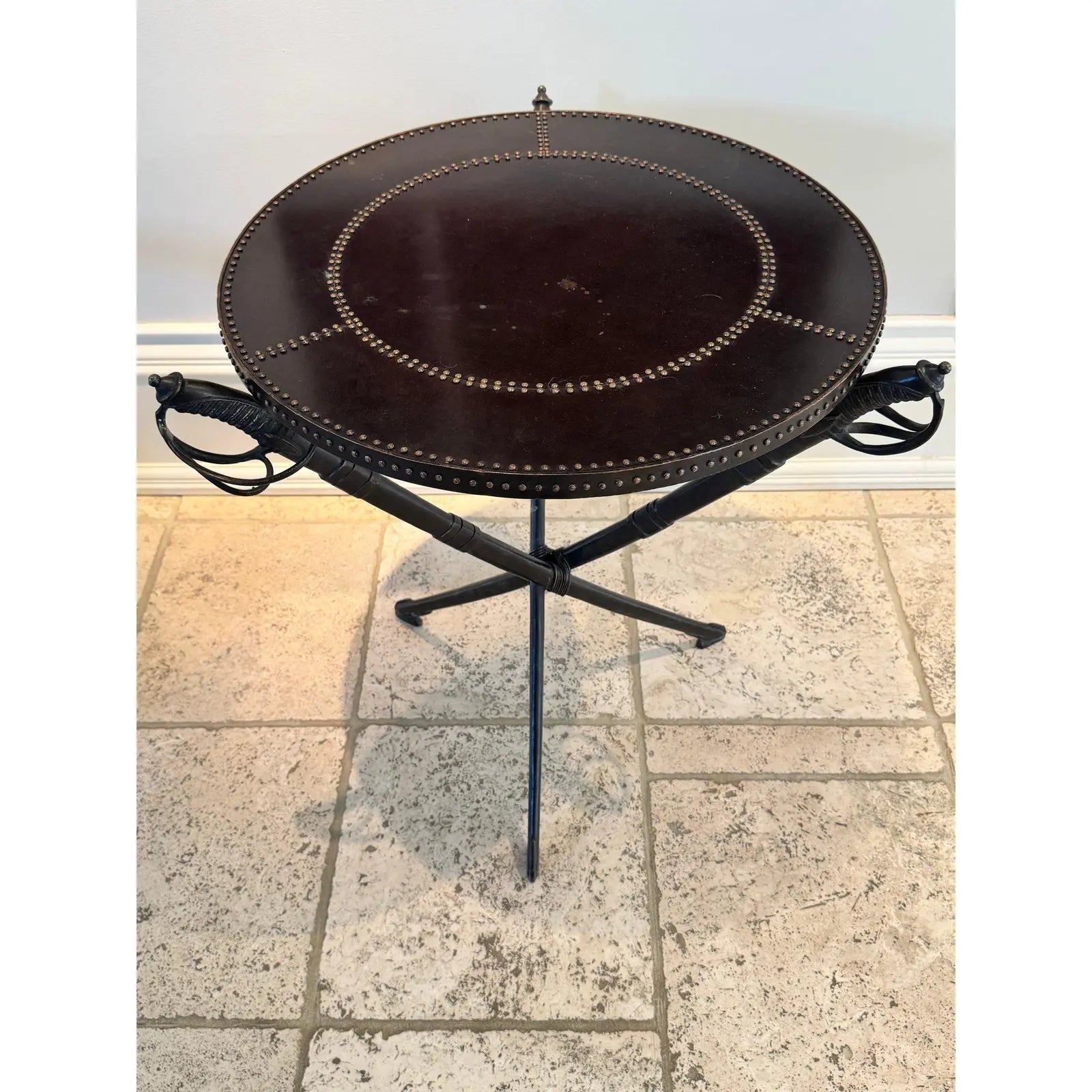 Vintage Campaign Style Sword Side Table - Attributed to Theodore Alexander