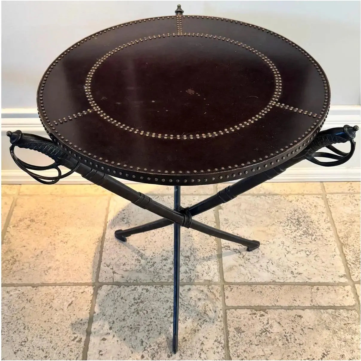 Vintage Campaign Style Sword Side Table - Attributed to Theodore Alexander