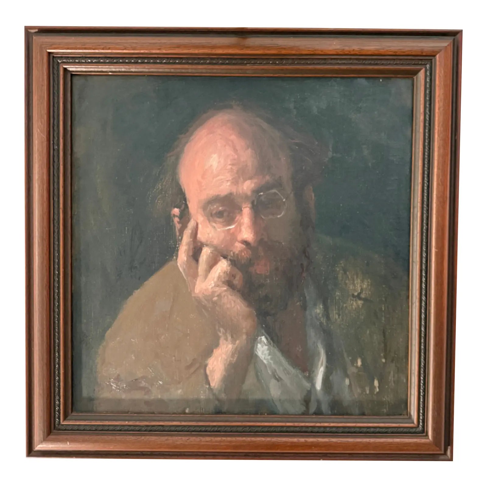 Original Signed George Weissbort (1928–2013) Oil Portrait of a Gentleman with Gallery Light