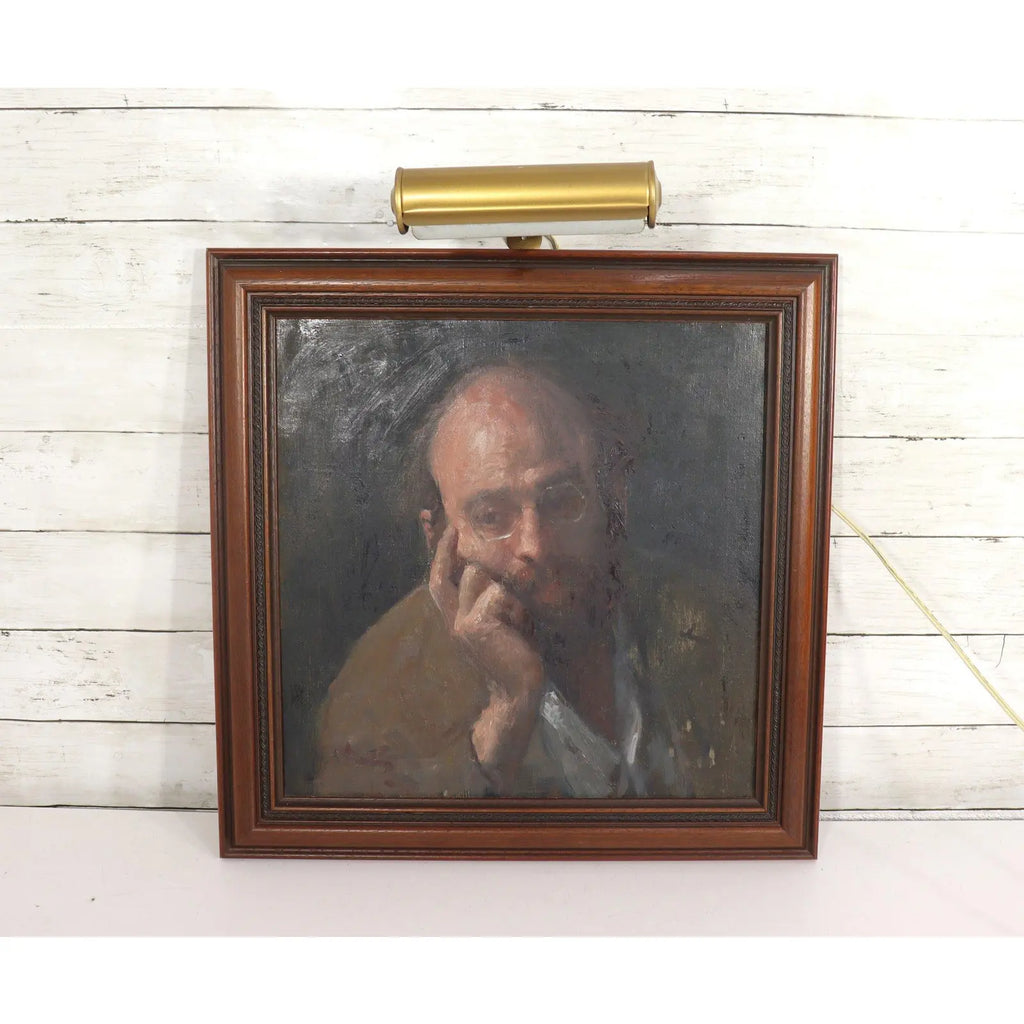 Original Signed George Weissbort (1928–2013) Oil Portrait of a Gentleman with Gallery Light