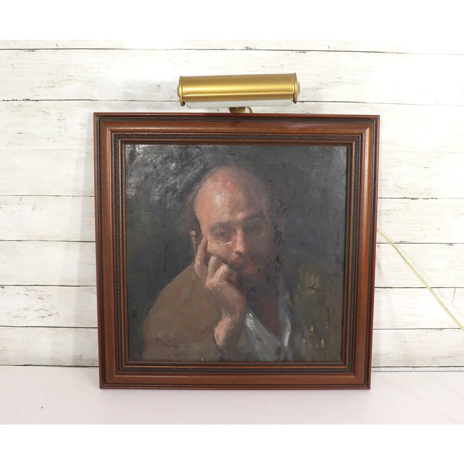 Original Signed George Weissbort (1928–2013) Oil Portrait of a Gentleman with Gallery Light