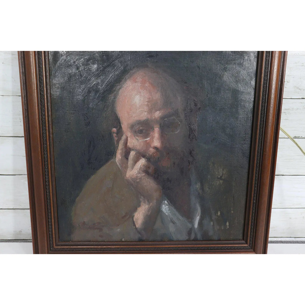 Original Signed George Weissbort (1928–2013) Oil Portrait of a Gentleman with Gallery Light