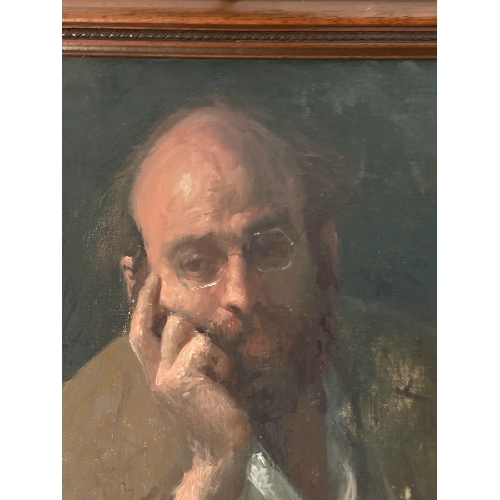Original Signed George Weissbort (1928–2013) Oil Portrait of a Gentleman with Gallery Light