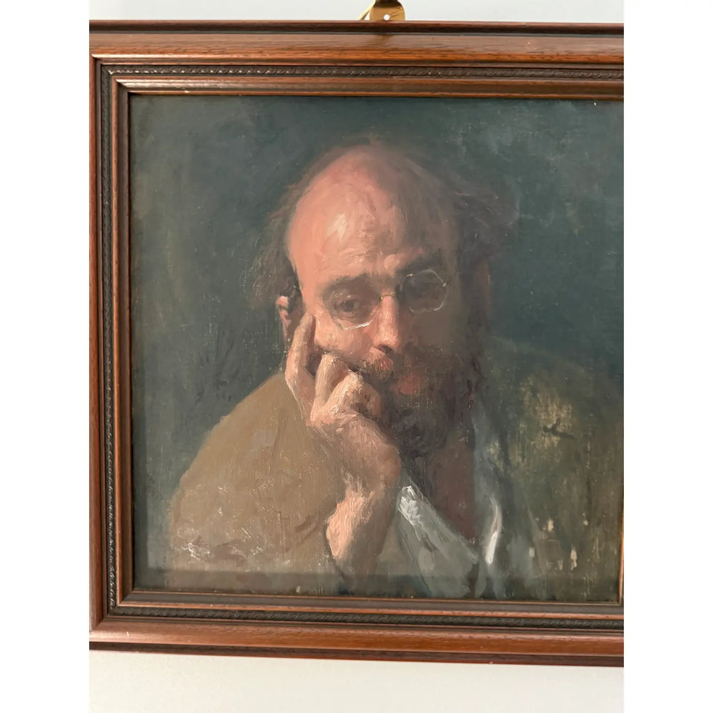 Original Signed George Weissbort (1928–2013) Oil Portrait of a Gentleman with Gallery Light