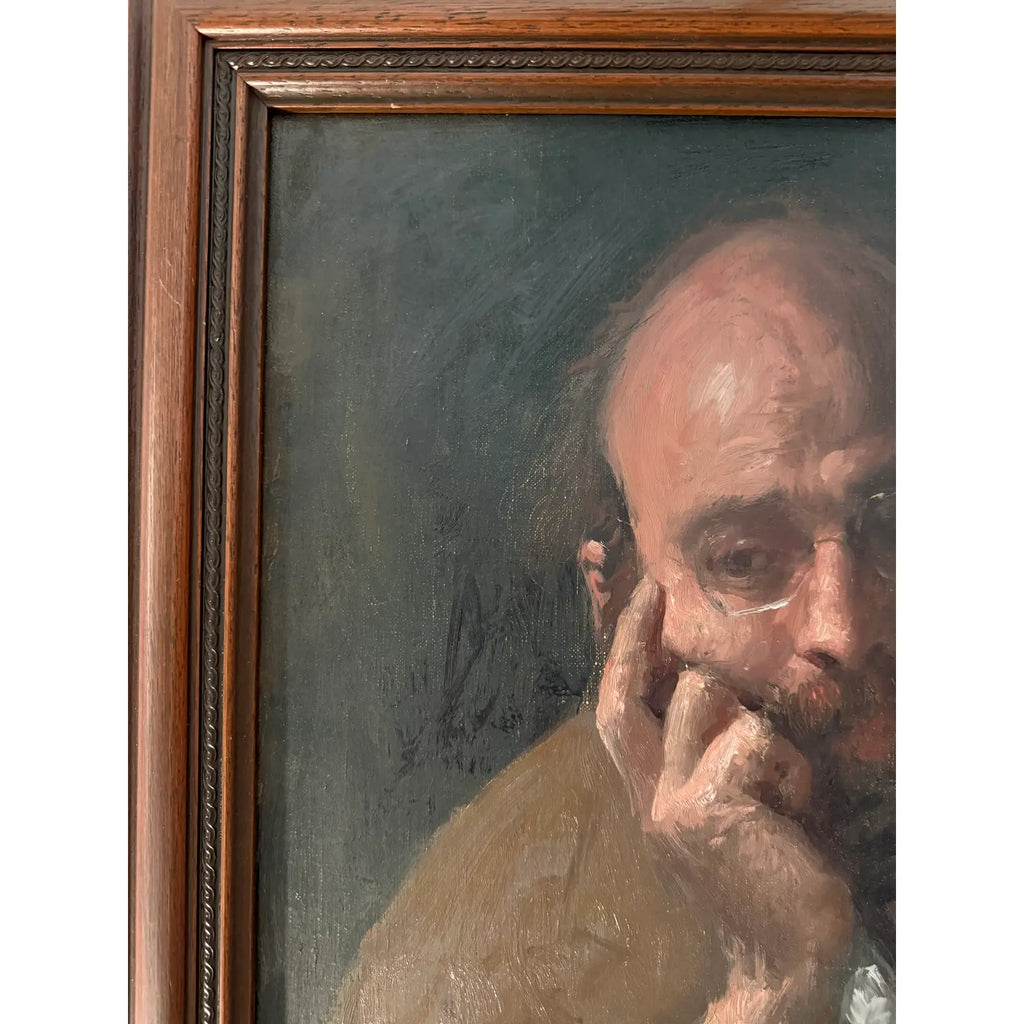 Original Signed George Weissbort (1928–2013) Oil Portrait of a Gentleman with Gallery Light
