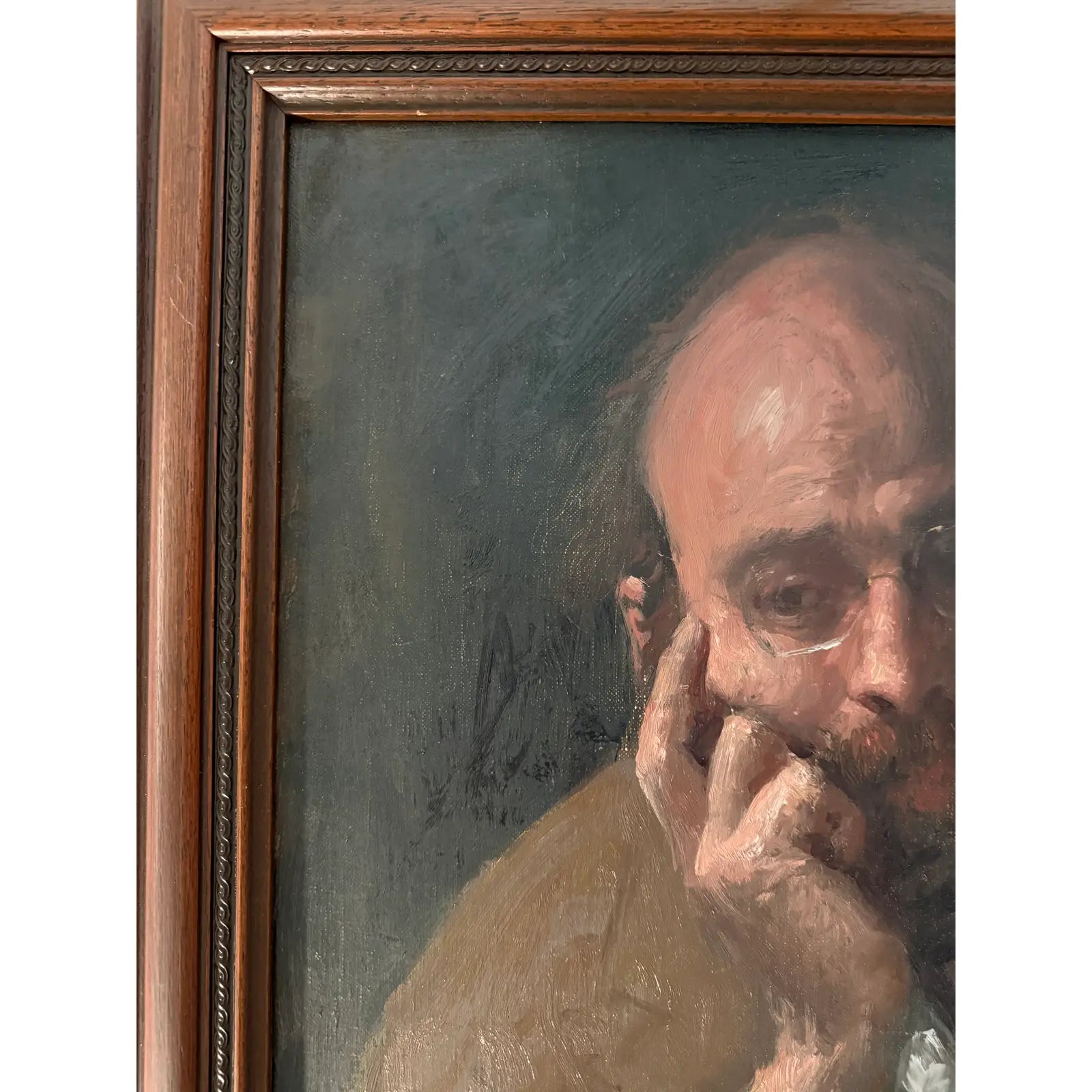 Original Signed George Weissbort (1928–2013) Oil Portrait of a Gentleman with Gallery Light