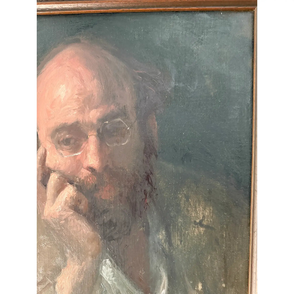 Original Signed George Weissbort (1928–2013) Oil Portrait of a Gentleman with Gallery Light