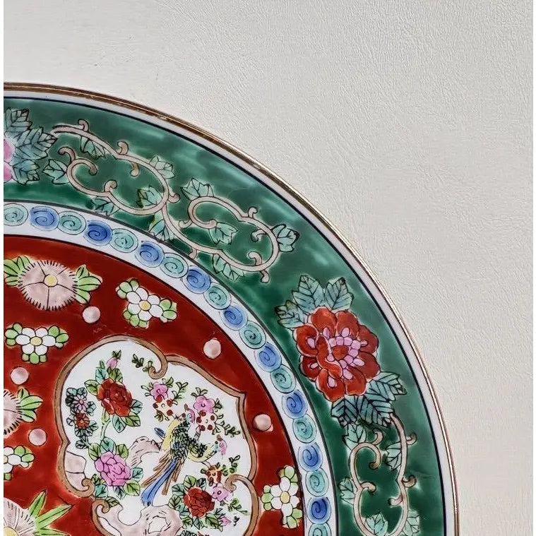 Vintage 11-Inch Japanese Imari Porcelain Charger – Hand-Painted Three-Medallion Bird & Peony