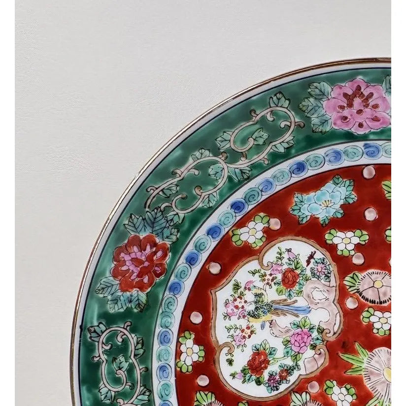 Vintage 11-Inch Japanese Imari Porcelain Charger – Hand-Painted Three-Medallion Bird & Peony