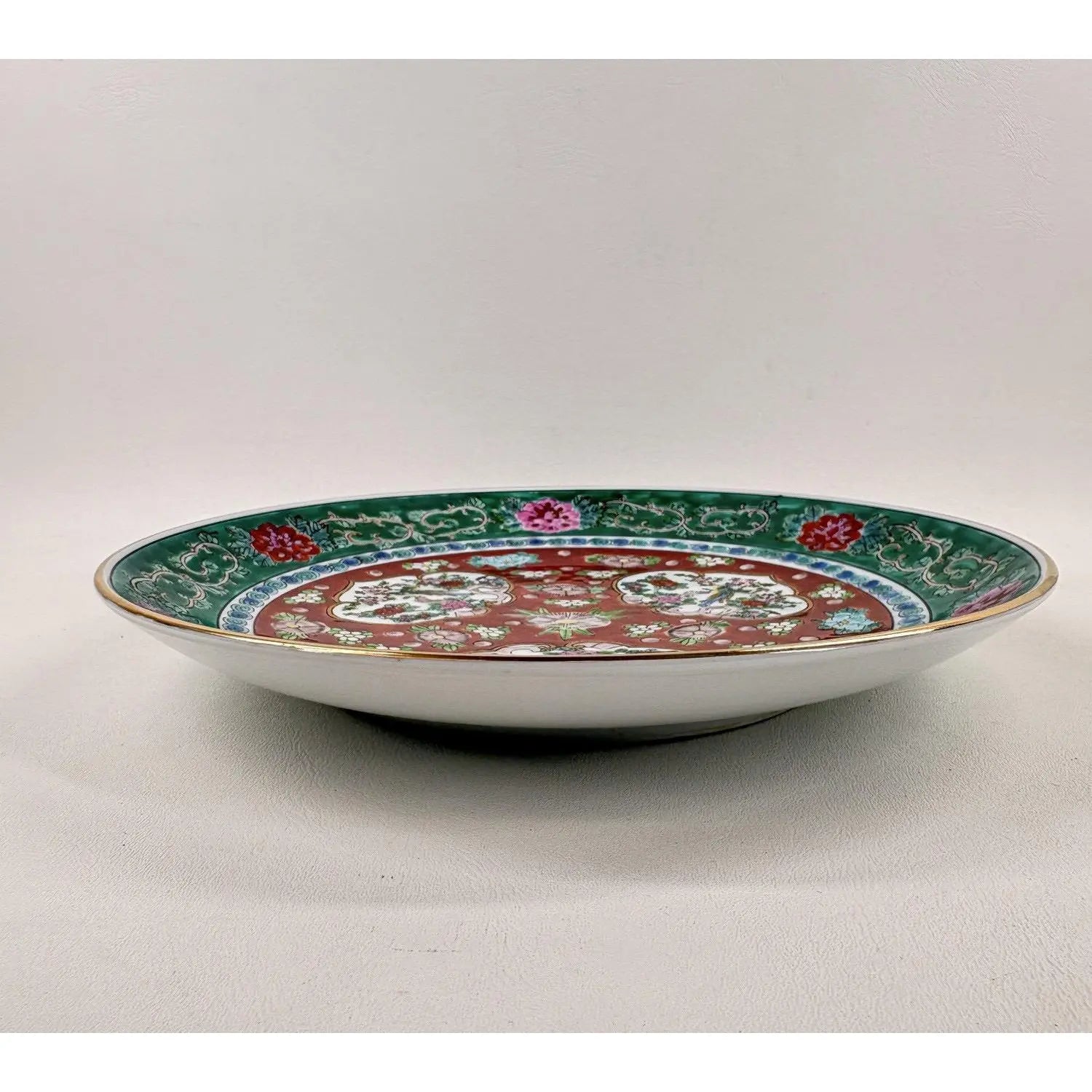 Vintage 11-Inch Japanese Imari Porcelain Charger – Hand-Painted Three-Medallion Bird & Peony