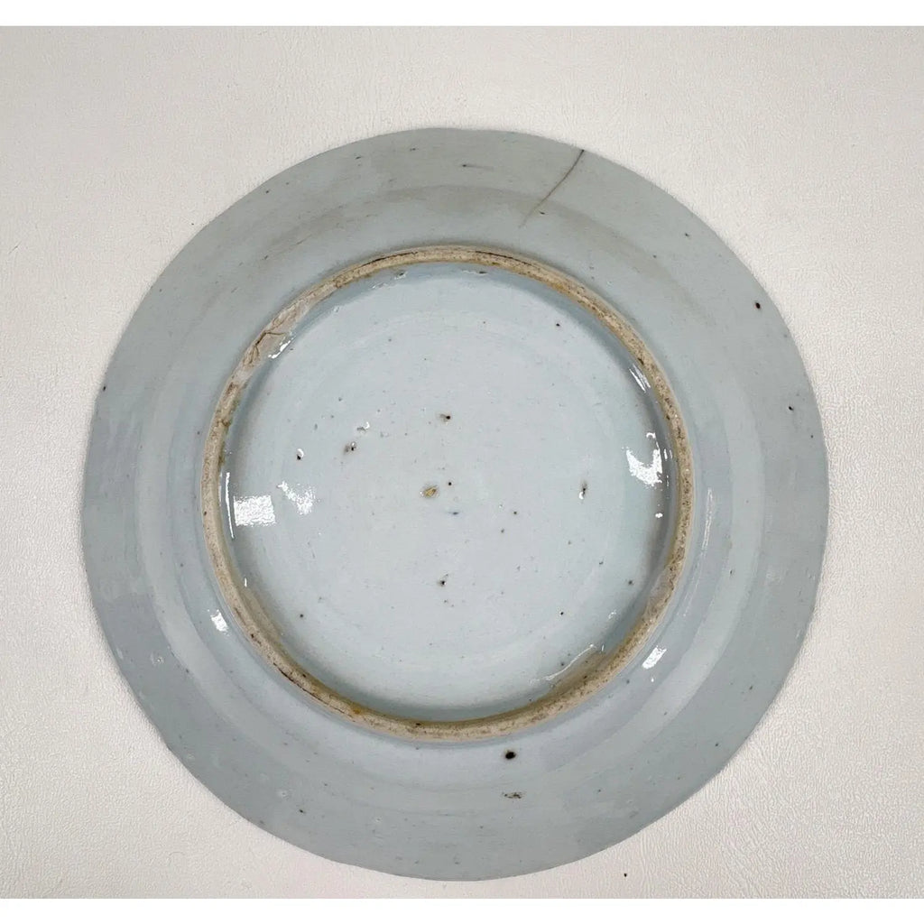 Antique 19th Century Chinese Canton Export Blue & White Porcelain Shallow Bowl