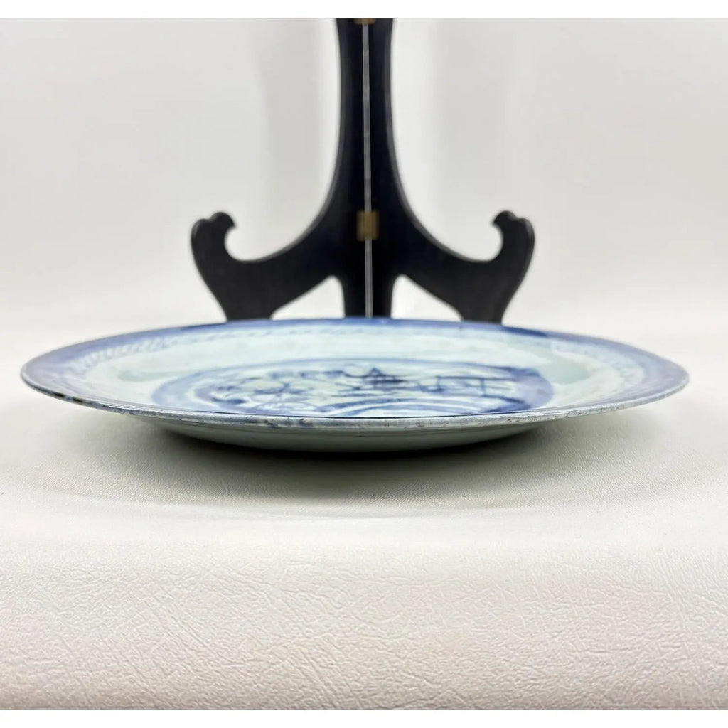 Antique 19th Century Chinese Canton Export Porcelain 10" Charger & Stand