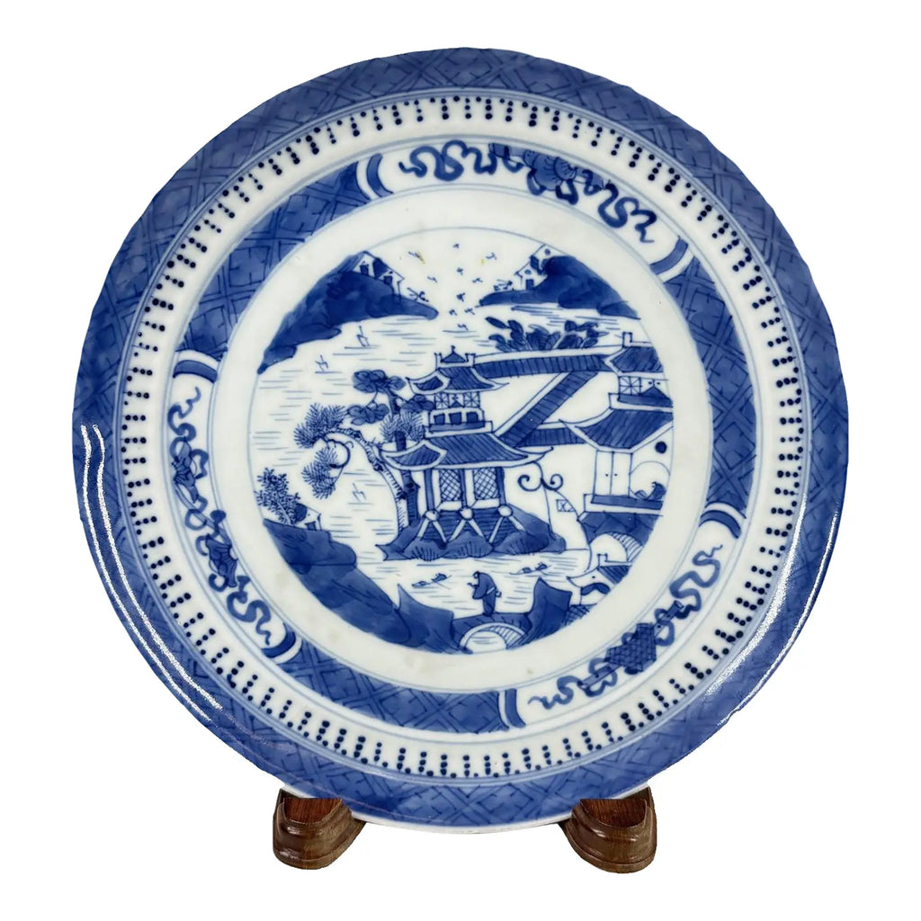 Antique 19th Century Chinese Nanking Export Porcelain Plate & Stand