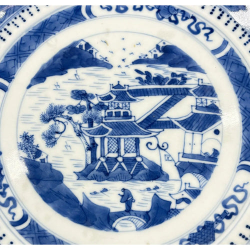 Antique 19th Century Chinese Nanking Export Porcelain Plate & Stand