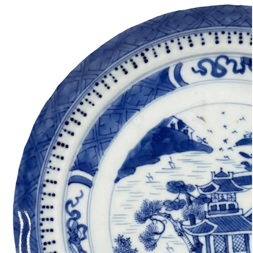 Antique 19th Century Chinese Nanking Export Porcelain Plate & Stand