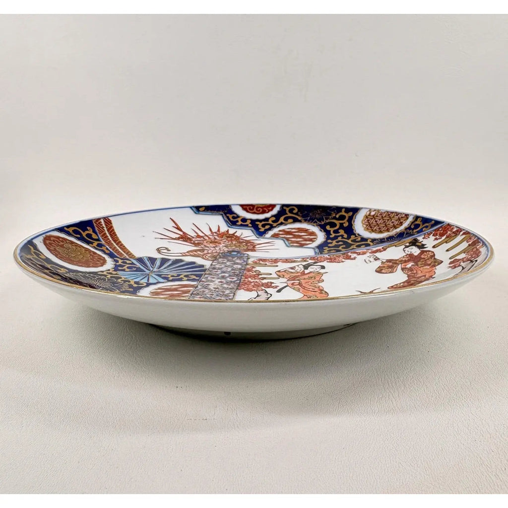 Vintage Hand-Painted "Gold Imari" Japanese Porcelain Charger – Geisha & Cherry Blossom
