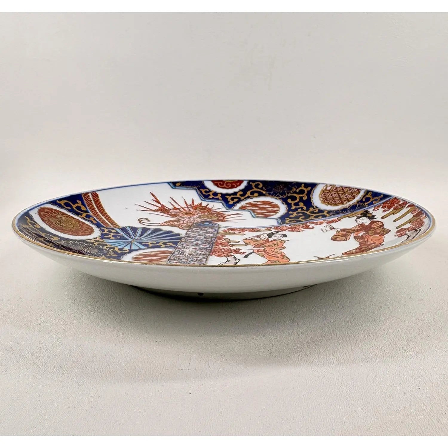 Vintage Hand-Painted "Gold Imari" Japanese Porcelain Charger – Geisha & Cherry Blossom