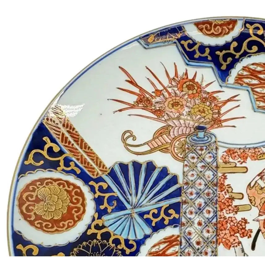 Vintage Hand-Painted "Gold Imari" Japanese Porcelain Charger – Geisha & Cherry Blossom