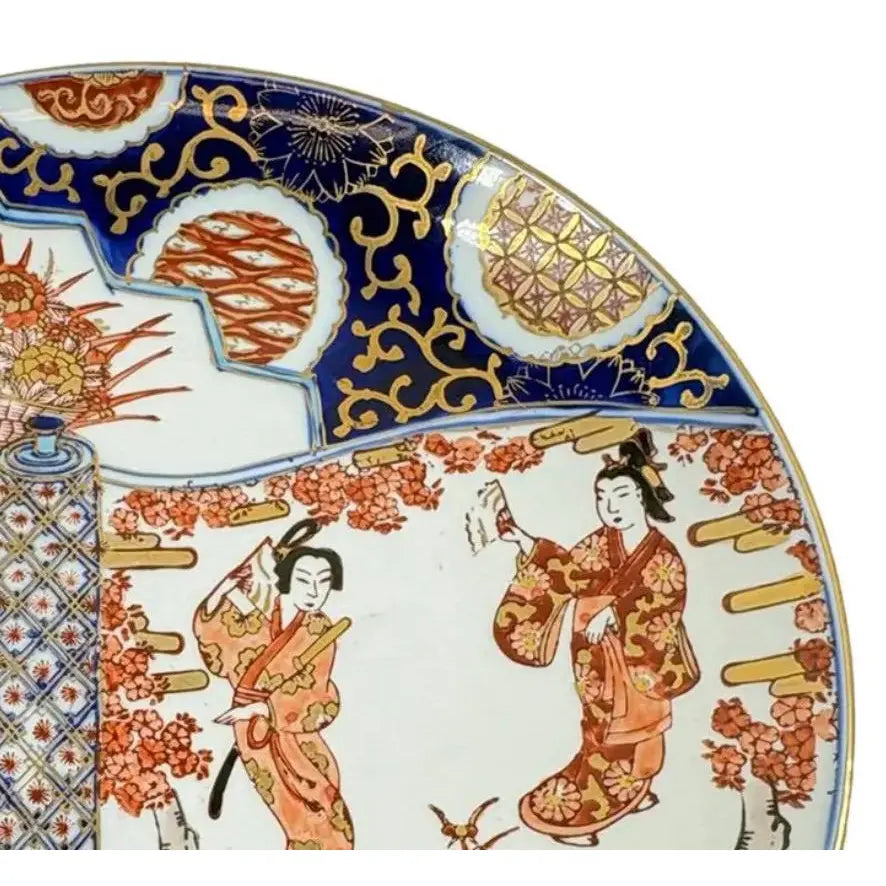 Vintage Hand-Painted "Gold Imari" Japanese Porcelain Charger – Geisha & Cherry Blossom