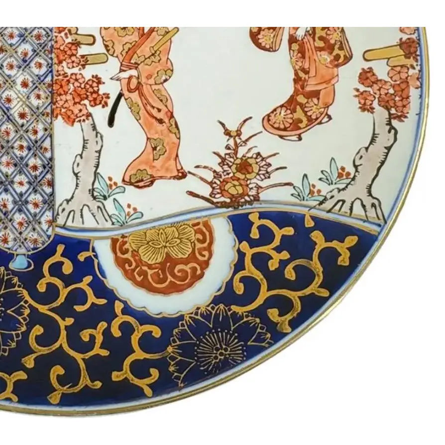Vintage Hand-Painted "Gold Imari" Japanese Porcelain Charger – Geisha & Cherry Blossom