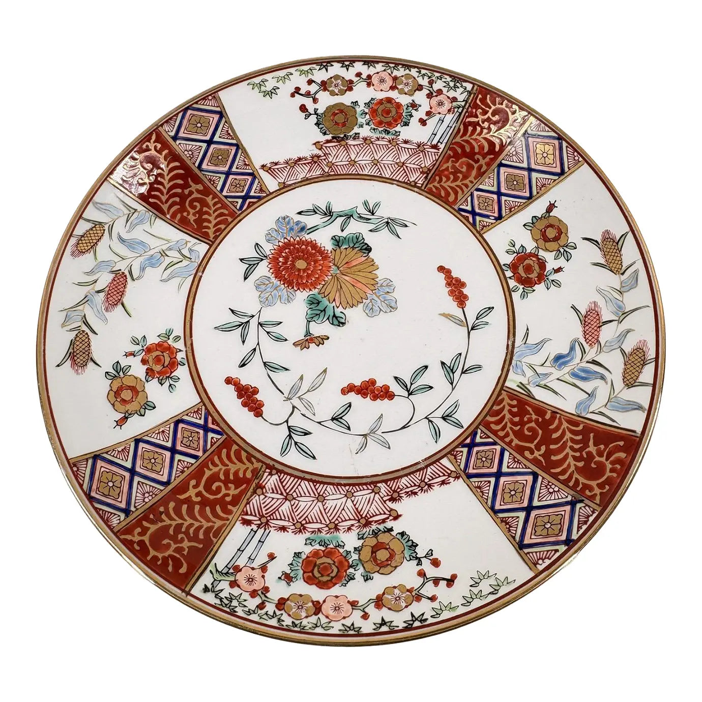 Vintage 11" Hand-Painted "Gold Imari" Japanese Porcelain Floral Charger